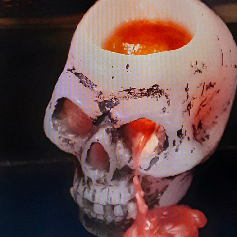 Halloween Decor Bleeding Skull Wax Candle White